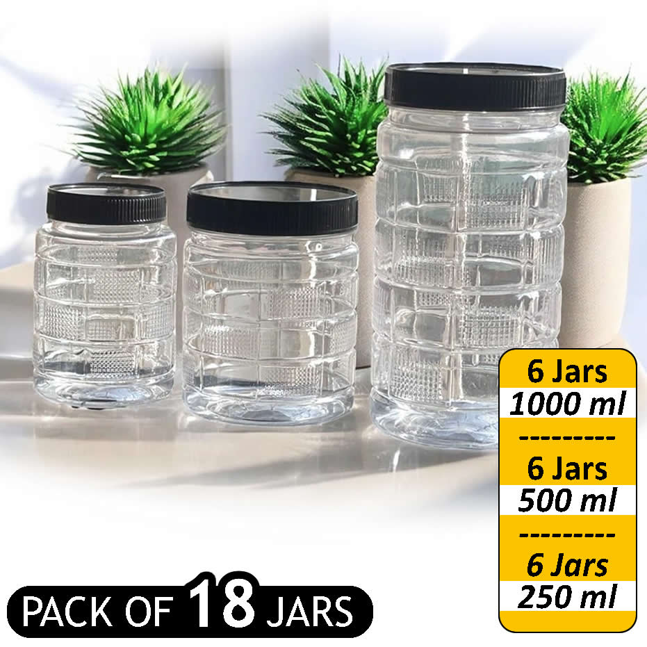 cubic plastic jars set - 1 kg + half kg + 250ml jars