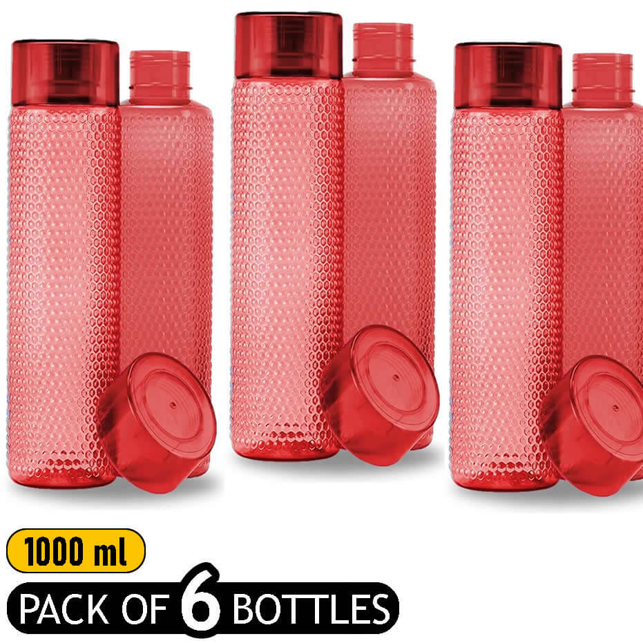 Pack of 6 – Bubbly Water Bottles – Pure Plastic – Red